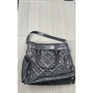 Michael Kors Hamilton Quilted Gun Metal Leather Tote Shoulder Bag w/ Lock & Key
